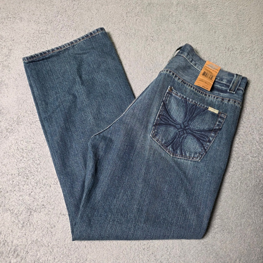 Cassini Jeans Mens 36x30 Straight Leg Blue Desert Wash Cross Embroidered Y2K